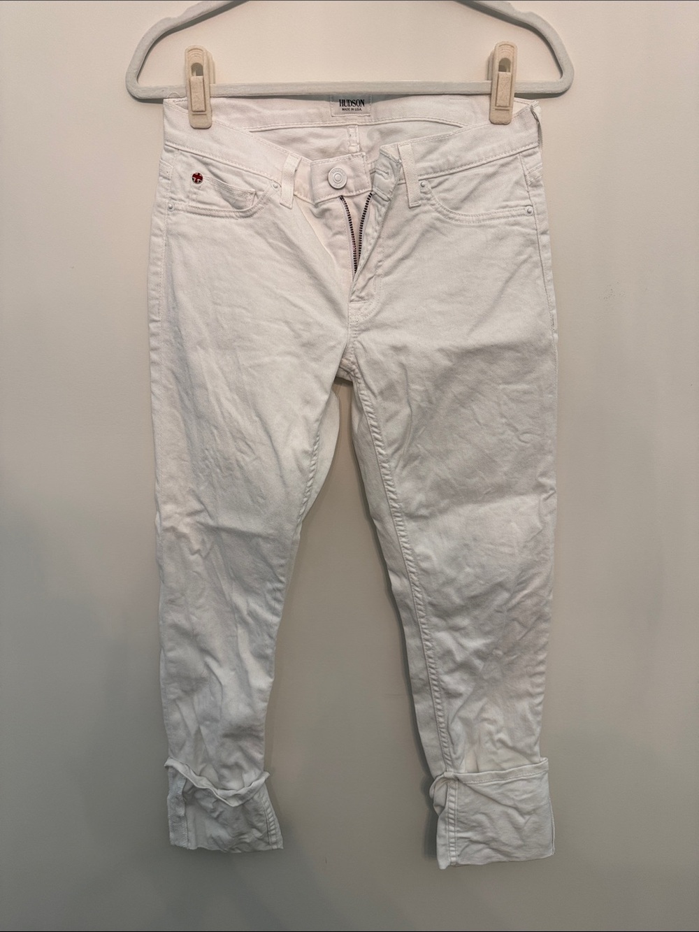 Hudson Jeans White Cropped Ankle Denim